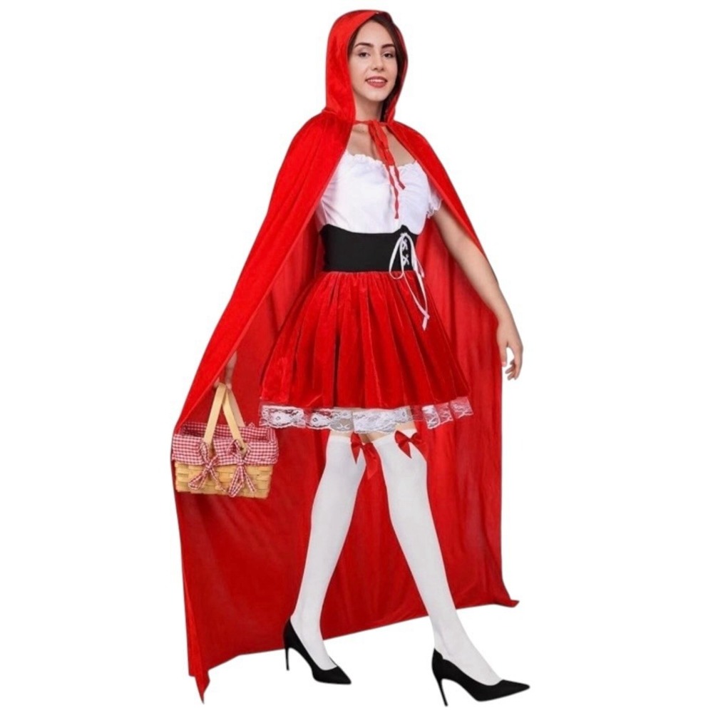 Womens Little Red Riding Hood Costume Adult 4 Pieces Medium Cloak Socks Basket